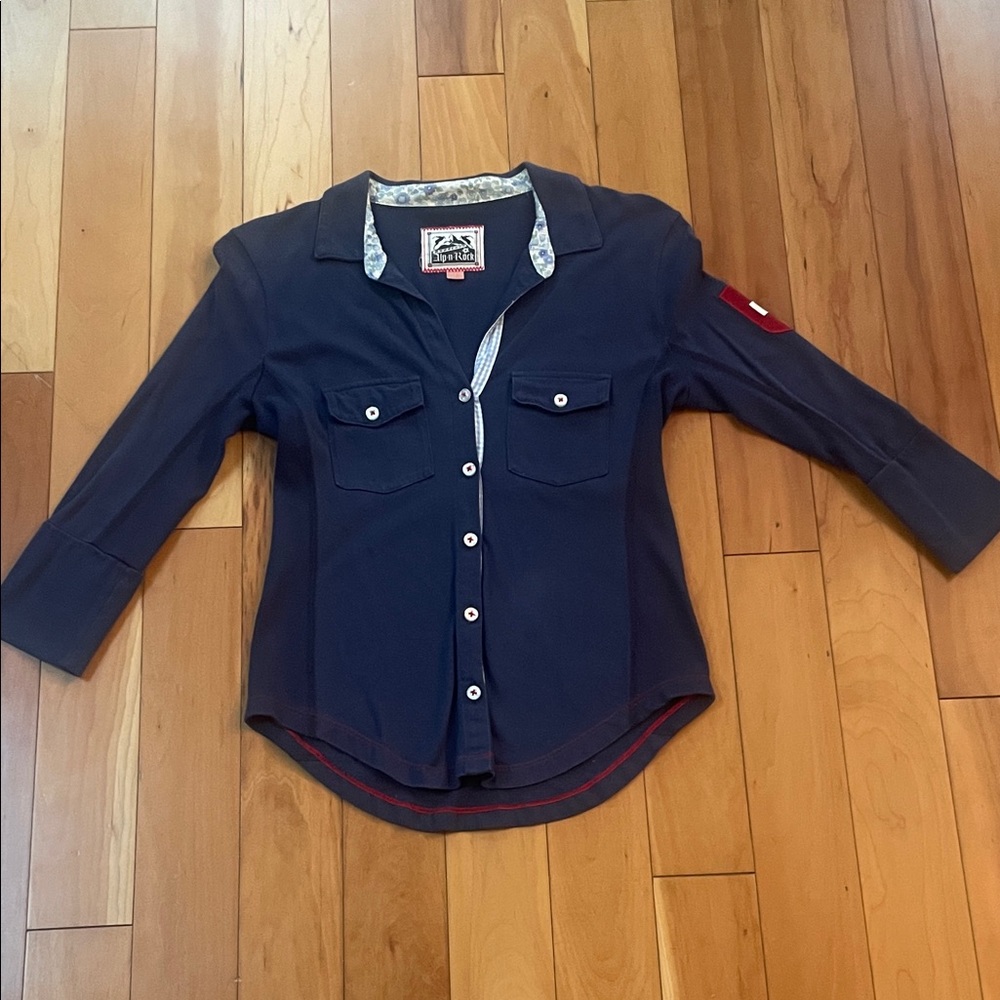 Alp N Rock Navy Shirt with Floral and Gingham Trim